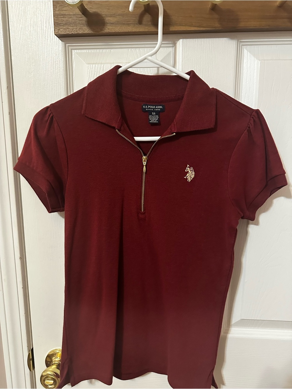 U.S. Polo Assn. Burgundy Half-Zip Polo with Gold Logo